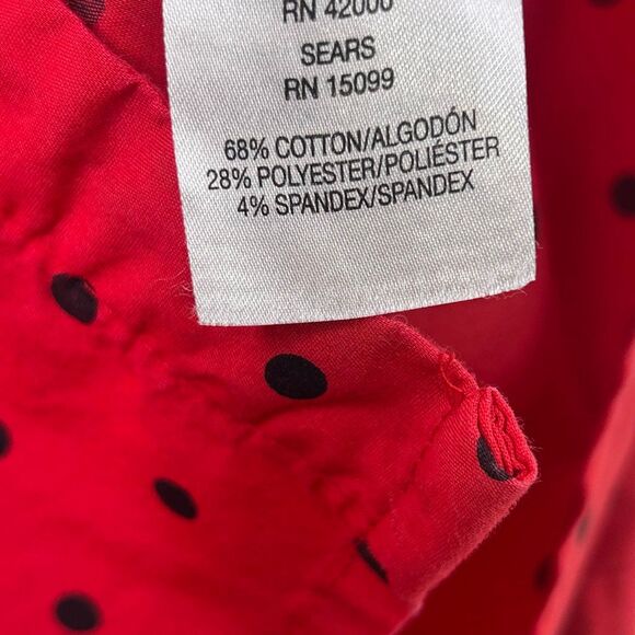 Vintage Basic Editions Red Black Polka Dot Button Up Blouse XXL‎ Sears Cotton - Picture 7 of 11
